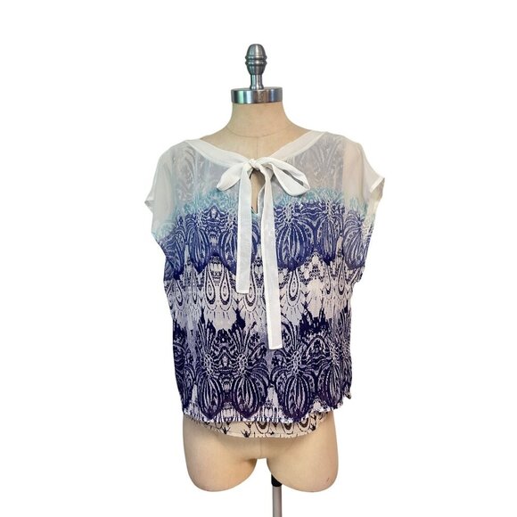 CAbi Layered Chiffon Tie Neck Blouse #238 size Medium - Picture 2 of 6